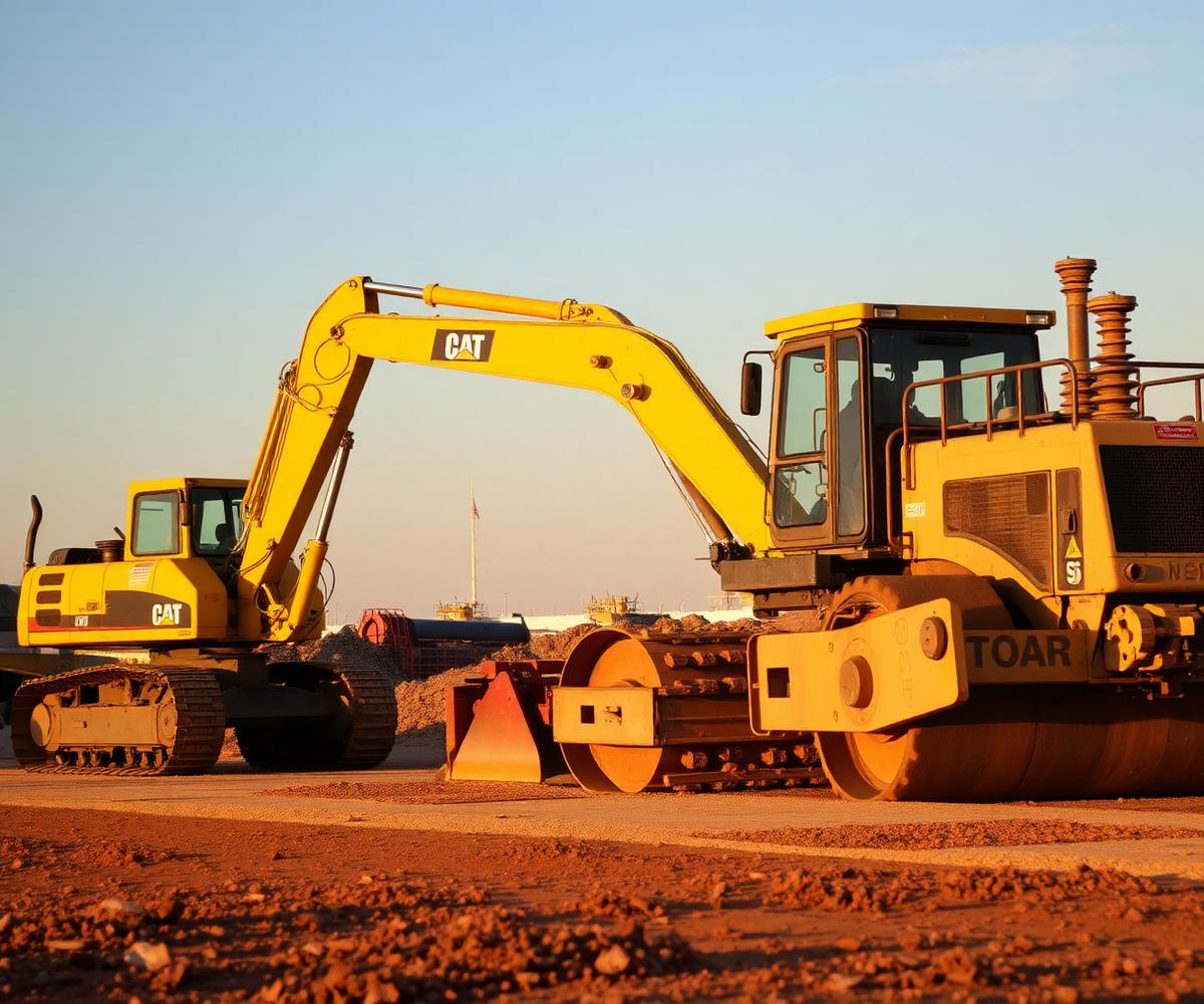 Excavadora y compactadora en una obra de construcción